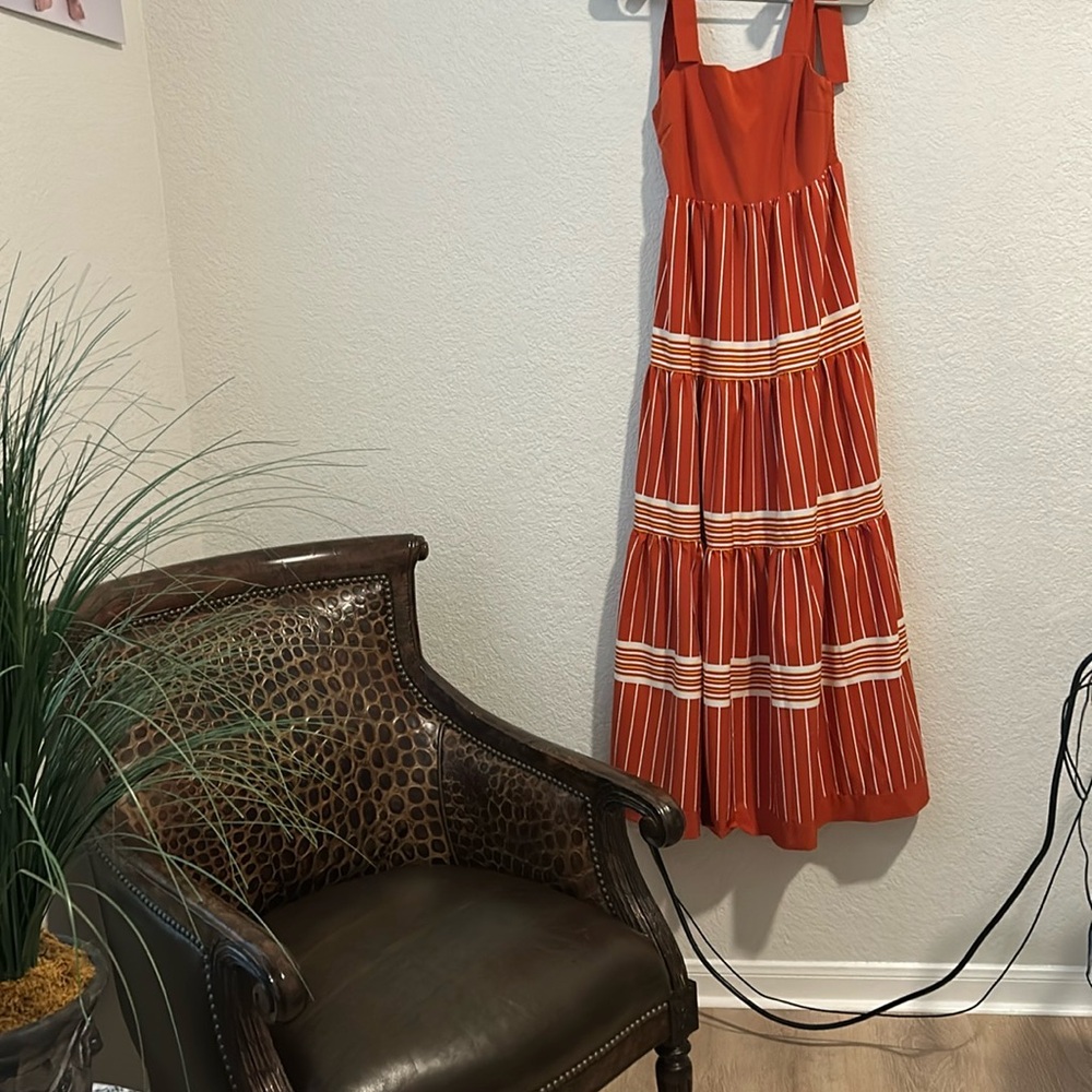 Elegant Orange Striped Maxi Dress
